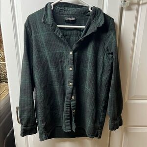 KITTENISH Green Plaid Flannel Shirt, Large